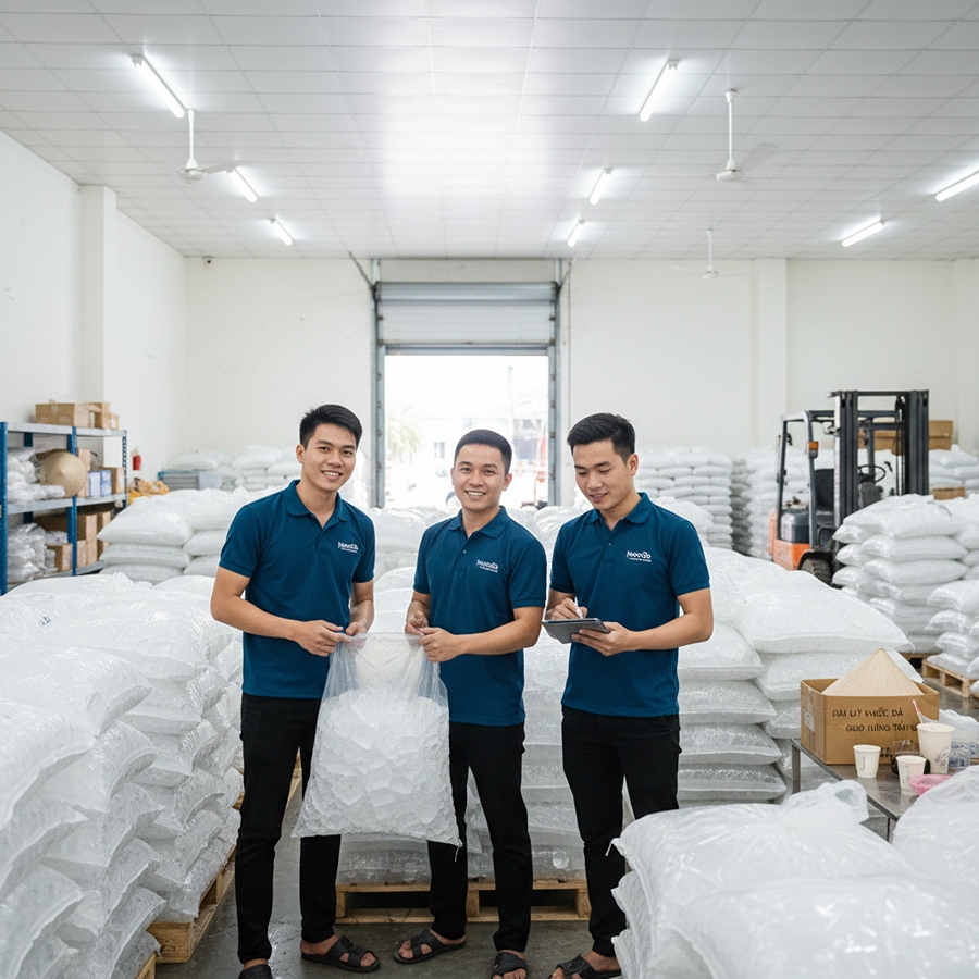 Tầm Quan Trọng Nguồn Nước Sản Xuất Nước Đá Sạch 5 Nước đá viên tinh khiết được DaiLyNuocDa giao cho khách hàng nhà hàng.